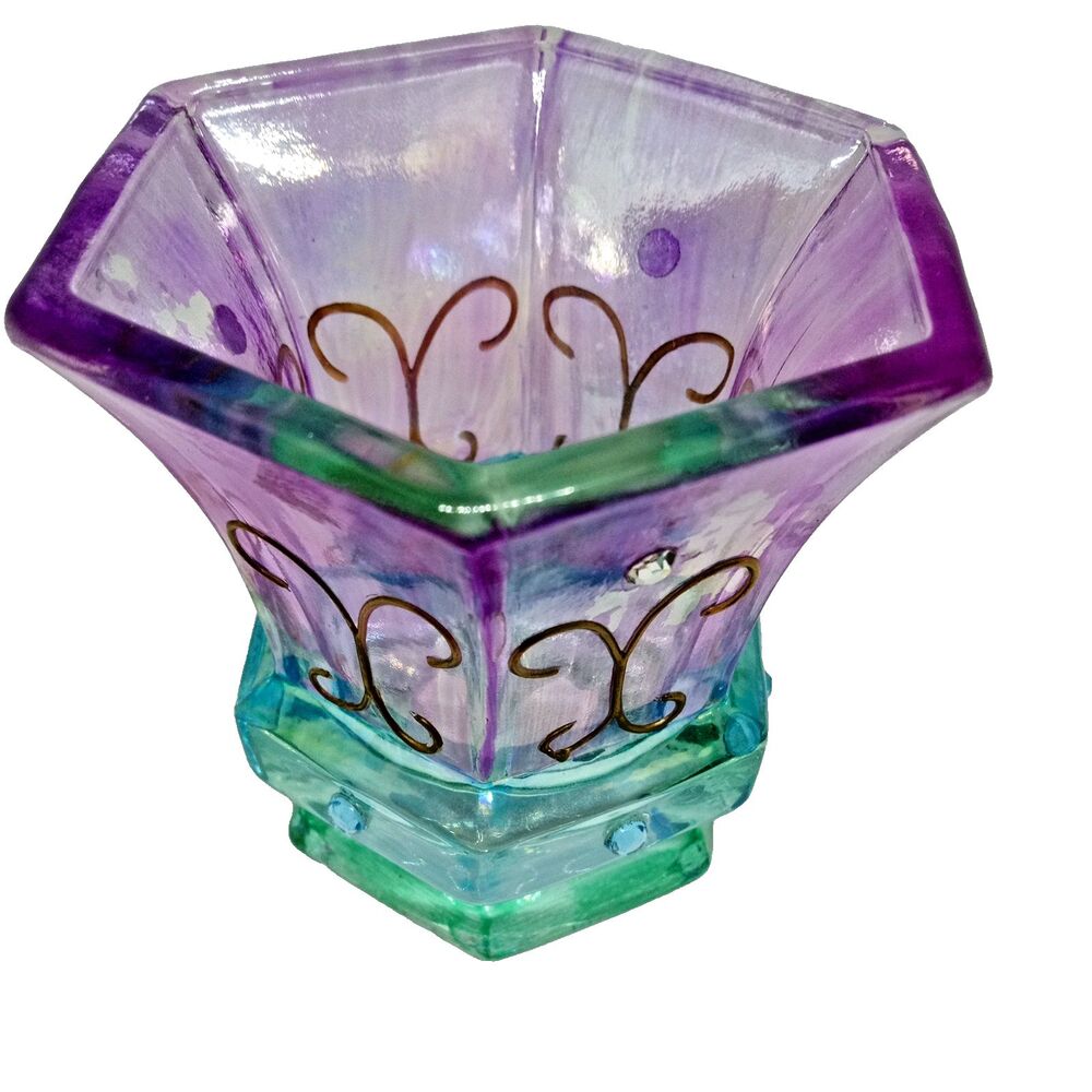 Partylite Mardi  Gras Votive Holder Purple Green